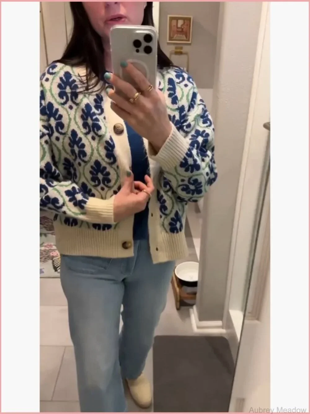 Floral Open Front Cardigan Sweater Long Sleeve Button Down Knit Vintage - Picture 7 of 7